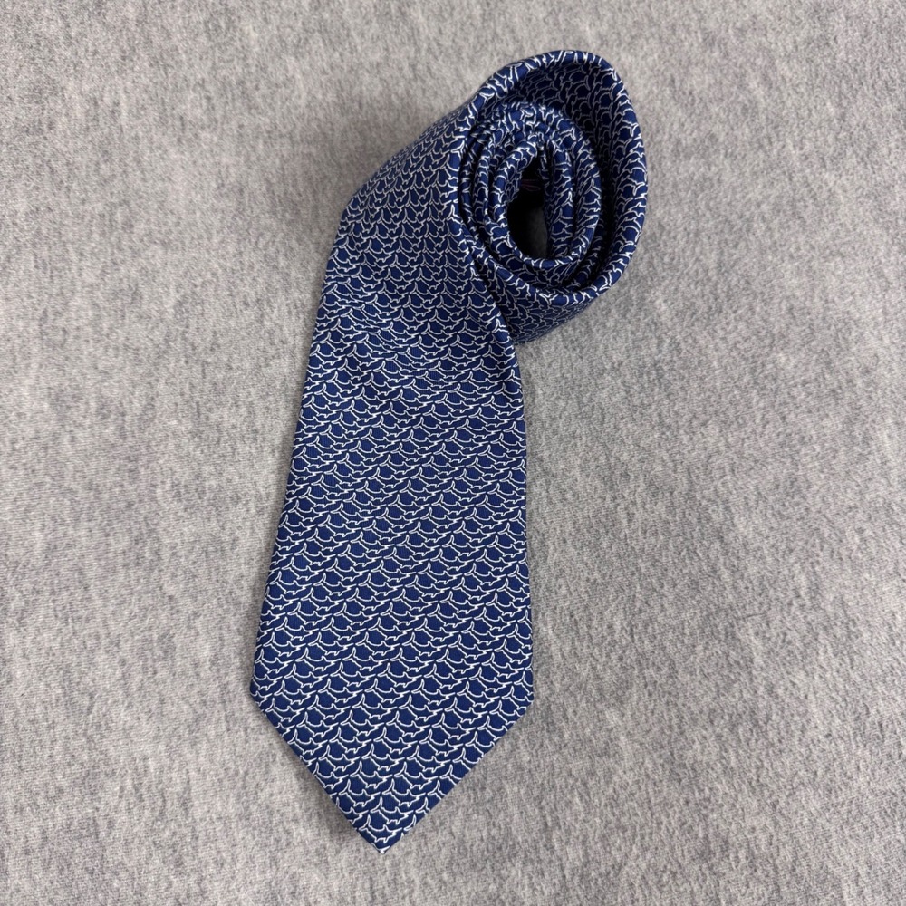 Vineyard Vines Mens Silk Tie Navy Blue White Shark Pattern Nautical Preppy USA